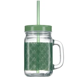 Gobelet en verre imprimé avec poignée paille et couvercle 480ml < Gifi Discount