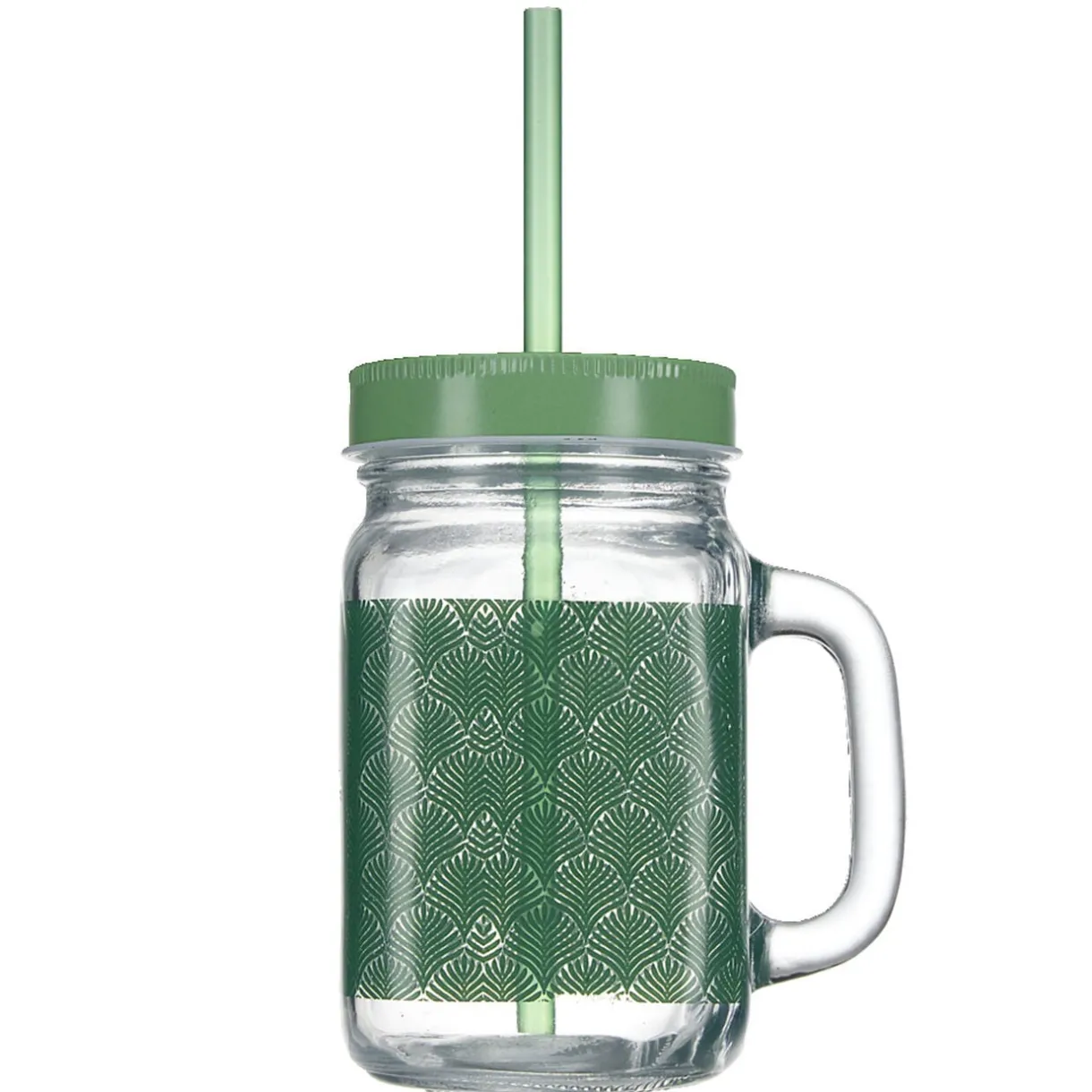 Gobelet en verre imprimé avec poignée paille et couvercle 480ml < Gifi Discount