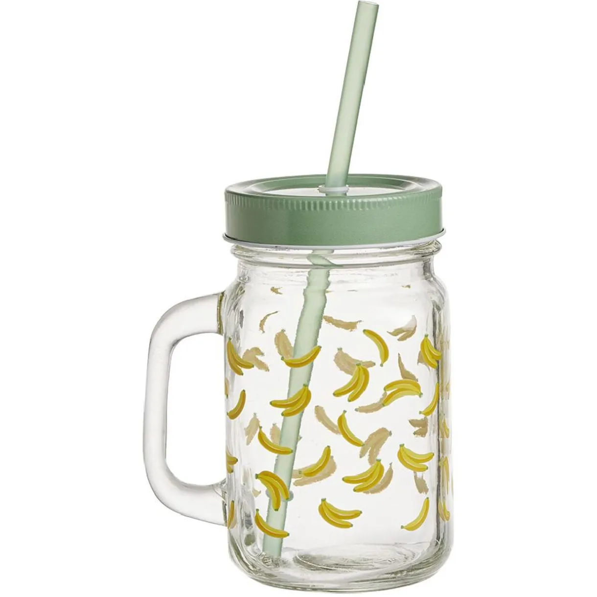 Gobelet en verre imprimé avec poignée paille et couvercle 480ml < Gifi Discount