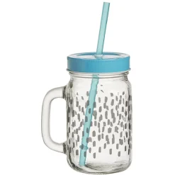Gobelet en verre imprimé avec poignée paille et couvercle 480ml < Gifi Discount