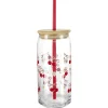 Gobelet en verre motif cerise avec paille et couvercle bambou 600ml < Gifi Hot