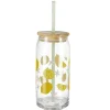 Gobelet en verre motif citron avec paille et couvercle bambou 600ml