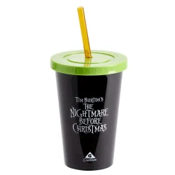 Gobelet Halloween Disney Mr Jack avec paille et couvercle noir et vert Ø9xH18,5