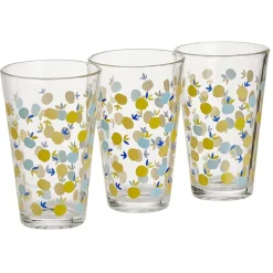 Gobelet haut verre transparent motif citron jaune et bleu 30cl x3