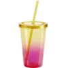 Gobelet plastique avec paille et couvercle dégradé rose et jaune 550ml < Gifi
