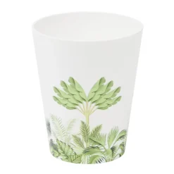 Gobelet plastique 30cl motif feuillage tropical blanc et vert Ø8xH9,5cm