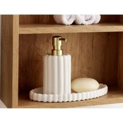 Gobelet salle de bain façon cannelé grès blanc Ø8xH11cm