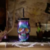 Gobelet verre forme tête de mort couvercle et paille 500 ml