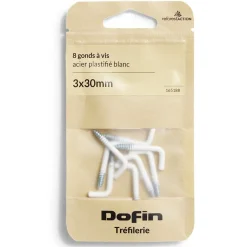 8 gonds à vis acier plastifié blanc - 3x30mm