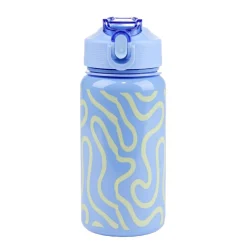 Gourde plastique 600ml bouchon paille motif ondulation Ø7,5xH21,5cm (2 modèles)
