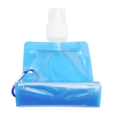 Gourde souple de voyage 480ml en plastique bleu avec mousqueton 12x26cm