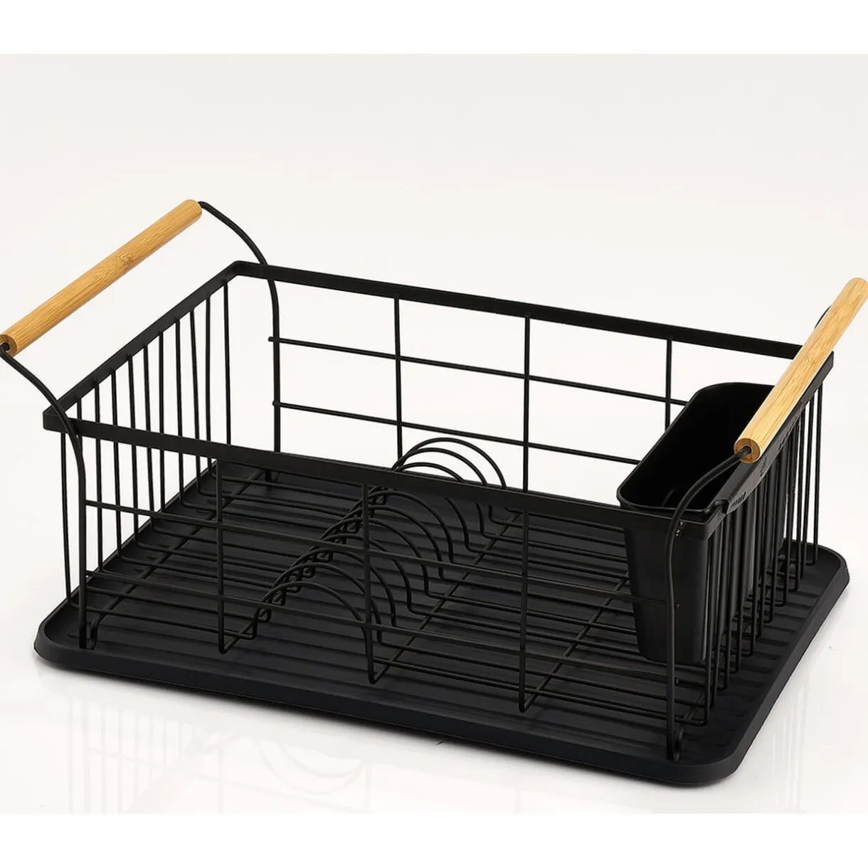 Égouttoir range-couverts poignées bambou plateau noir mat < Gifi