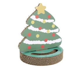 Grattoir carton forme sapin de Noël et jeu de balle pour chat Ø33xH28,5cm < Gifi Hot