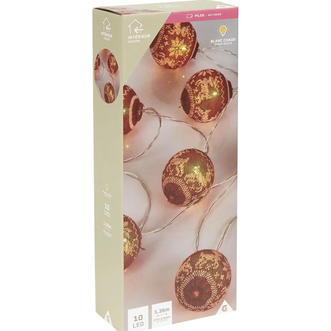 Guirlande électrique boule tissu 10 LED 1,35m d'éclairage blanc chaud
