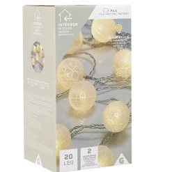 Guirlande lumineuse de Noël boule effet craquelé blanc 20 led