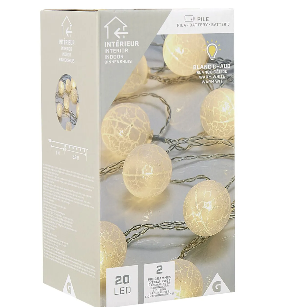 Guirlande lumineuse de Noël boule effet craquelé blanc 20 led