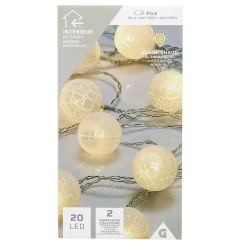 Guirlande lumineuse de Noël boule effet craquelé blanc 20 led