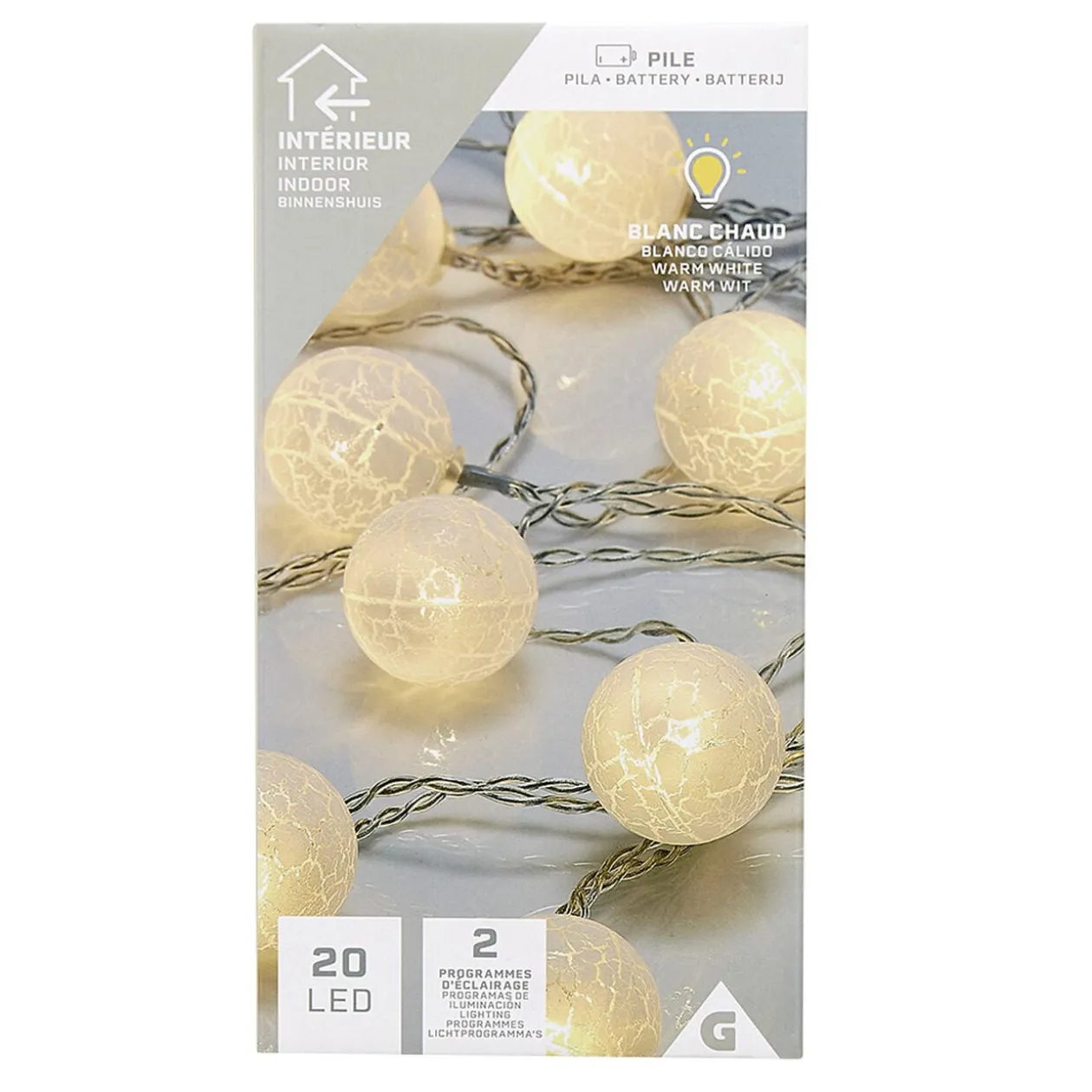 Guirlande lumineuse de Noël boule effet craquelé blanc 20 led