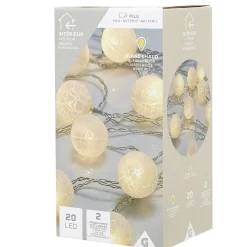 Guirlande lumineuse de Noël boule effet craquelé blanc 20 led