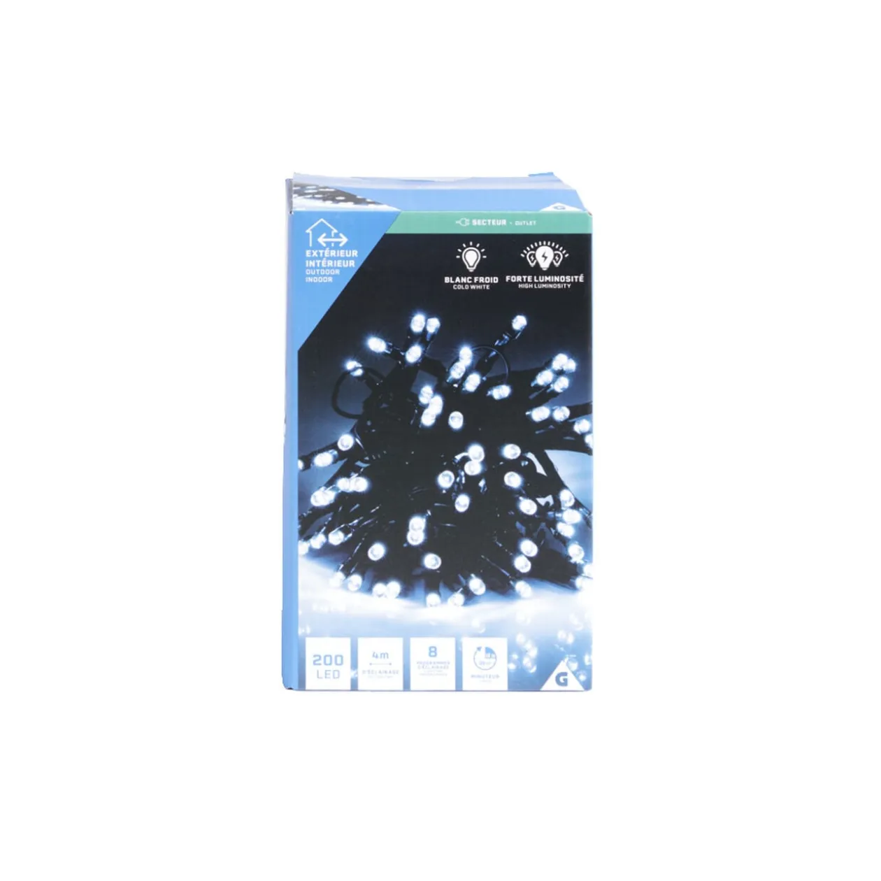 Guirlande lumineuse extérieur 200LED cluster blanc froid 4m