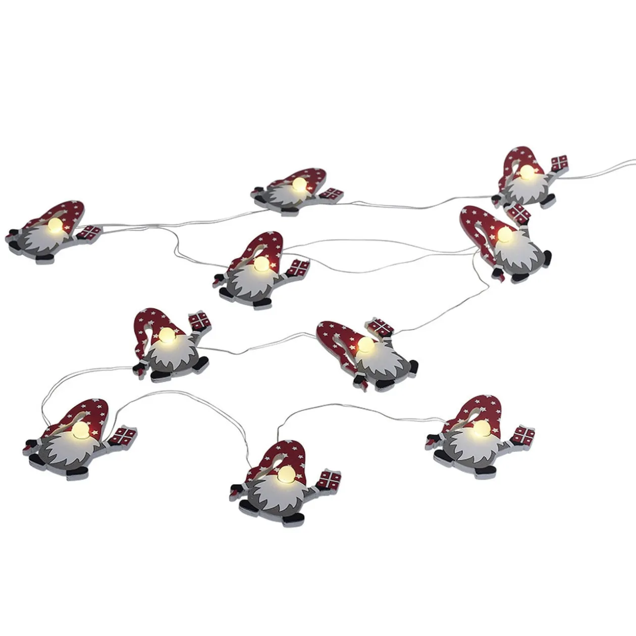 Guirlande lumineuse gnome de Noël 10LED blanc chaud 1,6m