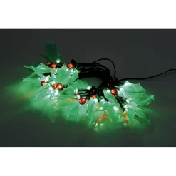 Guirlande lumineuse houx artificiel 60 LED rouge et vert fixe L.3,8 m