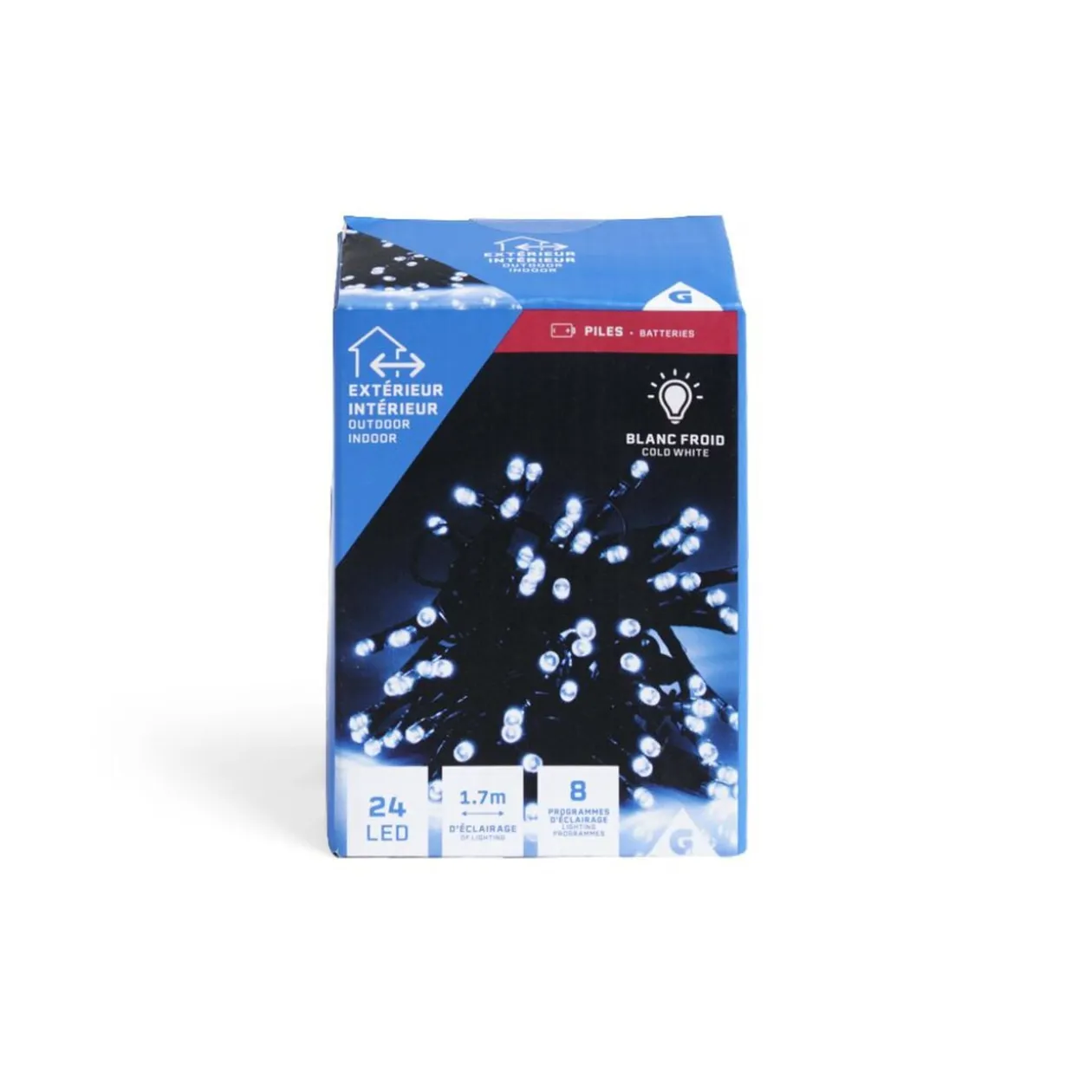 Guirlande lumineuse 24LED blanc froid à piles 1,7m