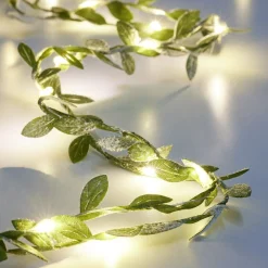 Guirlande lumineuse petites feuilles vertes 15 LED blanc chaud L.1,4 m < Gifi Discount