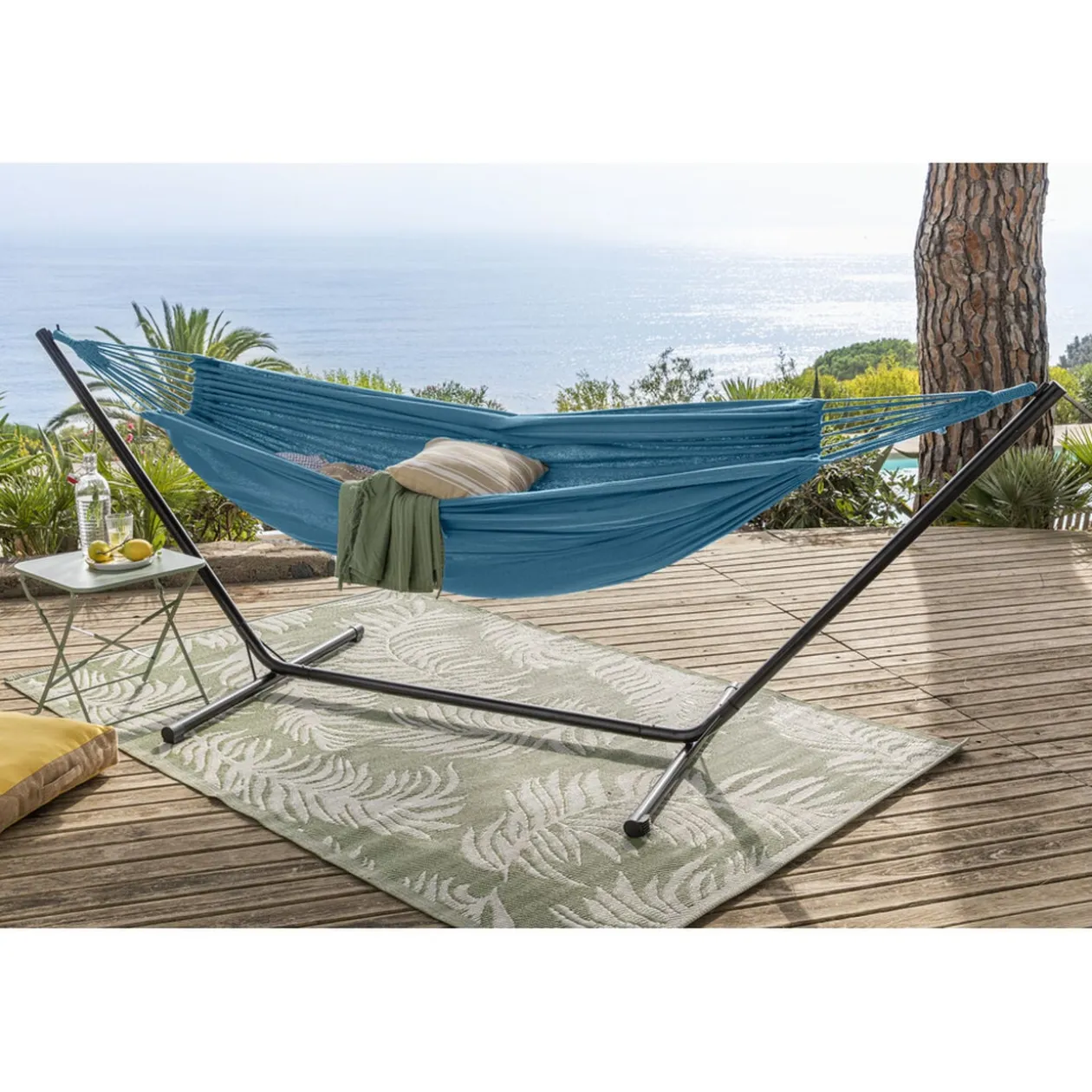 Hamac à suspendre Corfou 2 personnes polycoton bleu L200xl150cm