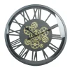 Horloge engrenage chiffres romains métal noir et doré Ø48cm