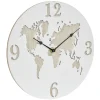 Horloge ronde design planisphère effet bois blanc naturel Ø30 cm