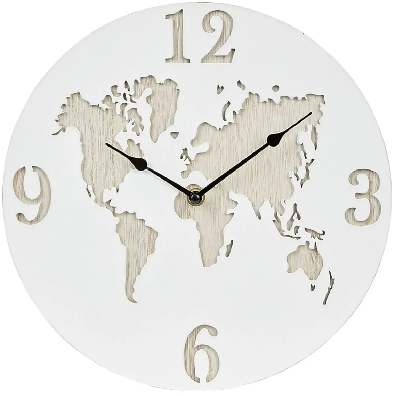 Horloge ronde design planisphère effet bois blanc naturel Ø30 cm