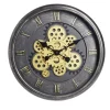 Horloge ronde motif engrenage plastique noir et doré Ø40cm