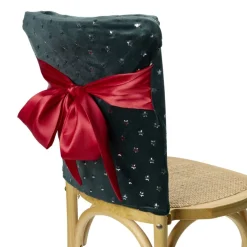 Housse de chaise carrée Noël à pois avec noeud amovible L45X45XH50 cm polyester (2 modèles rouge ou vert)