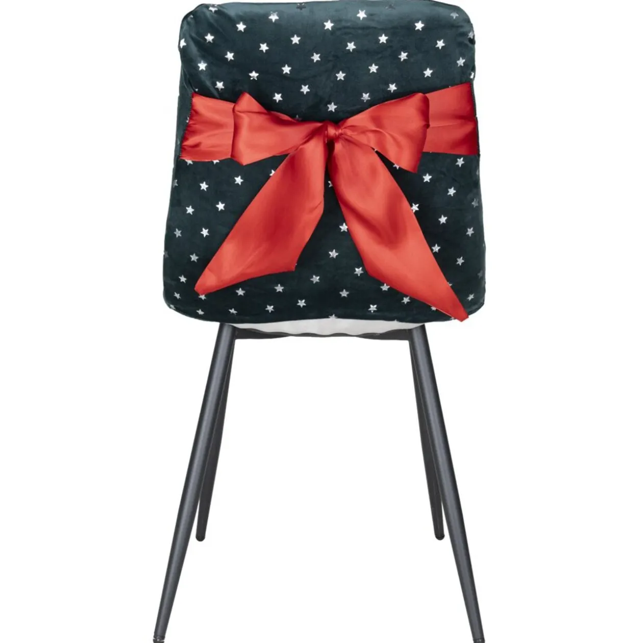 Housse de chaise carrée Noël à pois avec noeud amovible L45X45XH50 cm polyester (2 modèles rouge ou vert)