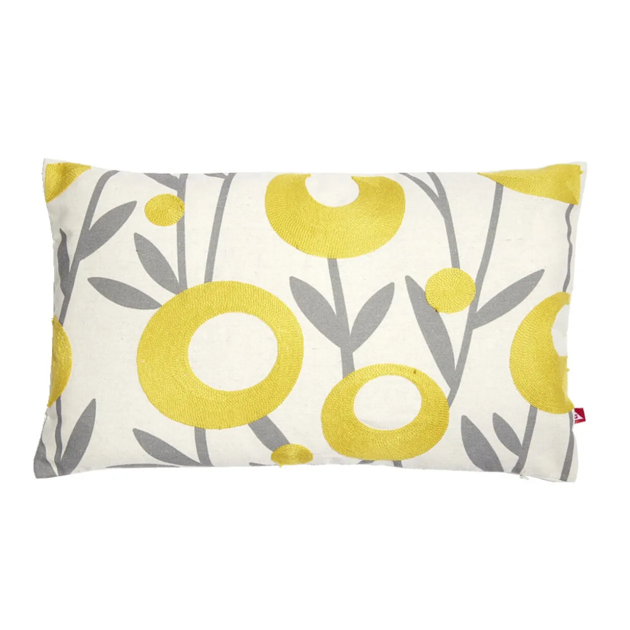 Housse de coussin imprimé floral jaune avec broderie 30x50cm