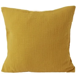 Housse de coussin 40x40cm gaze de coton jaune