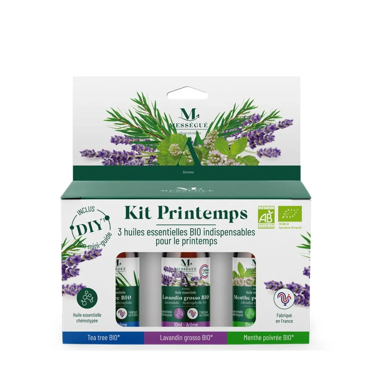 Huiles essentielles bio x3 kit printemps Mességué tea tree lavandin menthe 3x10ml