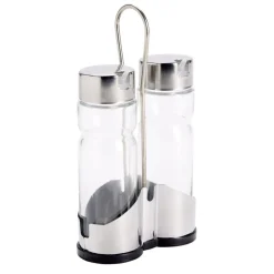 Huilier et vinaigrier en verre avec support métallique 11,5x5,5xH19,5cm < Gifi Sale