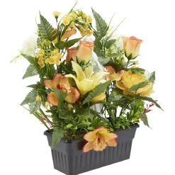 Jardinière columbarium H47 cm orange - Fleur artificielle