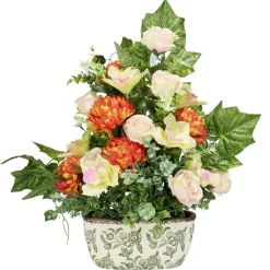 Jardinière céramique chrysanthèmes roses orchidées lierre 58x10xH62cm (3 modèles)