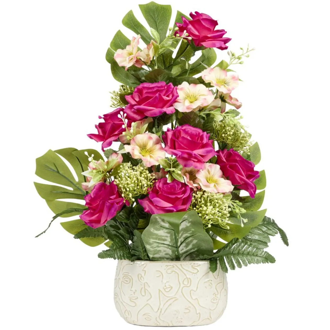 Jardinière céramique roses pensées et mini fleurs 42x10xH50cm (3 modèles)