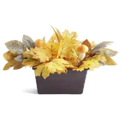 Jardinière de fleurs artificielles thème automne et champignon 25x40xH28cm