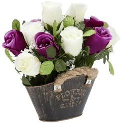 Jardinière métal fleur artificielle H24 cm violet