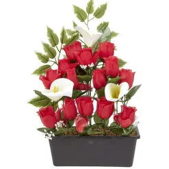 Jardinière rose/arum 20 têtes blanc et rouge
