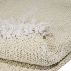 Jeté de canapé à franges polycoton motif palmier beige 125x150cm