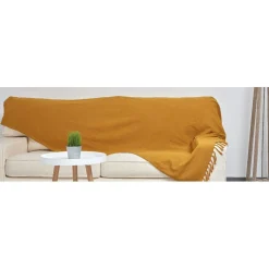 Jeté de canapé à franges uni jaune moutarde < Gifi