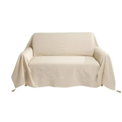 Jeté de canapé à pompons 170x250cm coton recyclé noir ou beige < Gifi Outlet