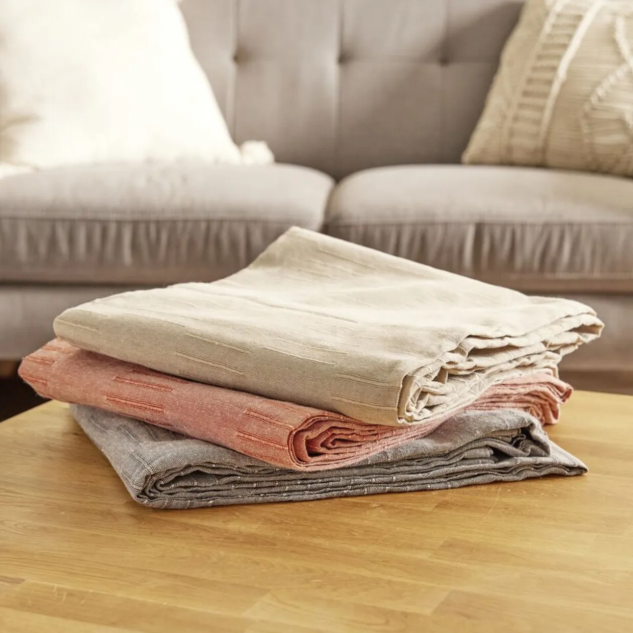 Jeté de canapé tissu uni polycoton 170x250cm (3 modèles)