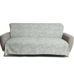 Jeté de canapé 170x250cm 100% coton motif feuille de palmier vert